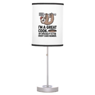 Funny Sloth Cook Hanging on a Fork Table Lamp