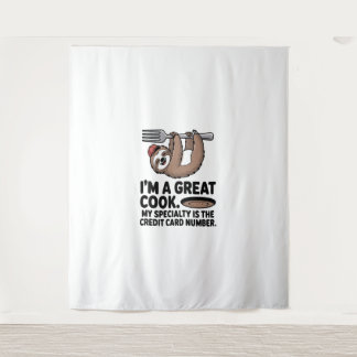 Funny Sloth Cook Hanging on a Fork Tapestry