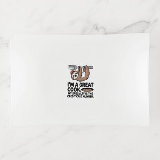 Funny Sloth Cook Hanging on a Fork Trinket Tray