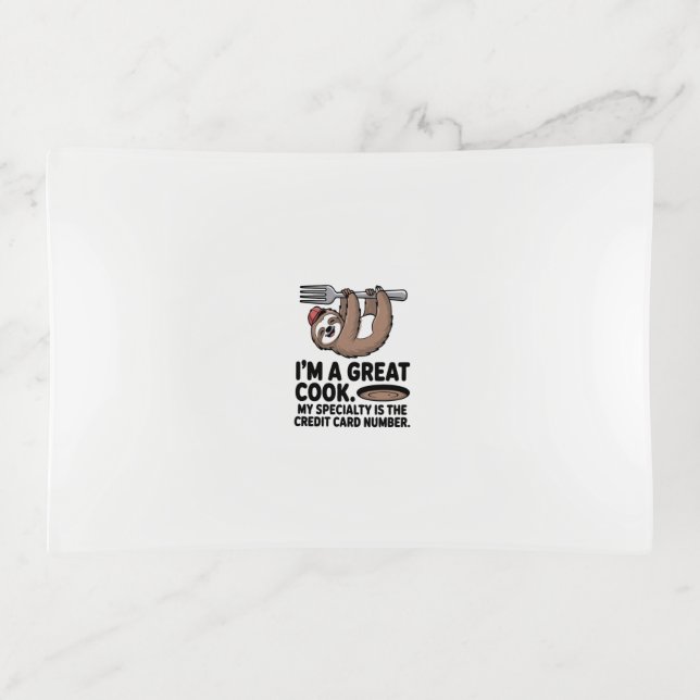 Funny Sloth Cook Hanging on a Fork Trinket Tray (Front)