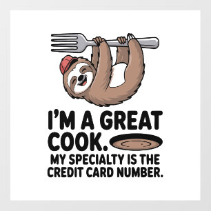 Funny Sloth Cook Hanging on a Fork Wall Decal