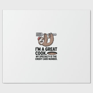 Funny Sloth Cook Hanging on a Fork Wrapping Paper