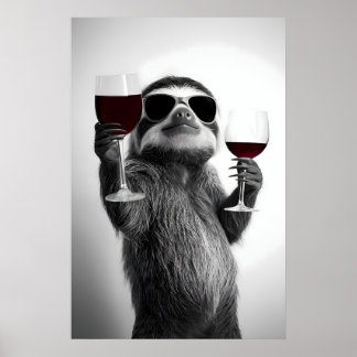 Funny Sloth Drinking Wine Art Print Home Bar