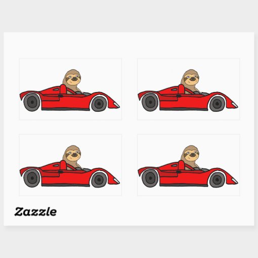 Funny Sloth Driving Race Car Cartoon Rectangular Sticker | Zazzle