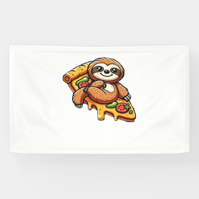 Funny Sloth eating Pizza, Kawaii Animal Lover Clas Banner (Horizontal)