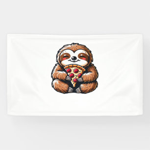 Funny Sloth eating Pizza, Kawaii Animal Lover Clas Banner