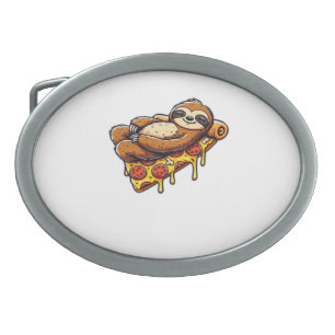 Funny Sloth eating Pizza, Kawaii Animal Lover Clas Belt Buckle