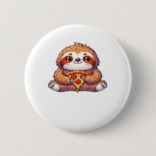 Funny Sloth eating Pizza, Kawaii Animal Lover Clas Button