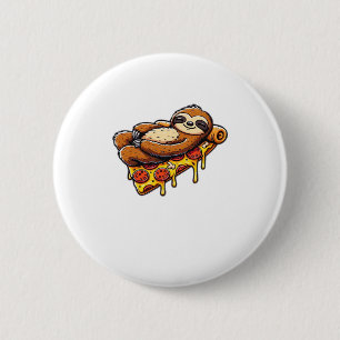 Funny Sloth eating Pizza, Kawaii Animal Lover Clas Button