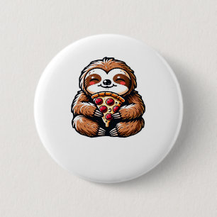 Funny Sloth eating Pizza, Kawaii Animal Lover Clas Button
