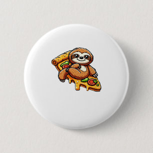 Funny Sloth eating Pizza, Kawaii Animal Lover Clas Button