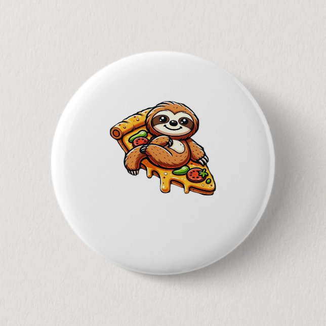 Funny Sloth eating Pizza, Kawaii Animal Lover Clas Button (Front)