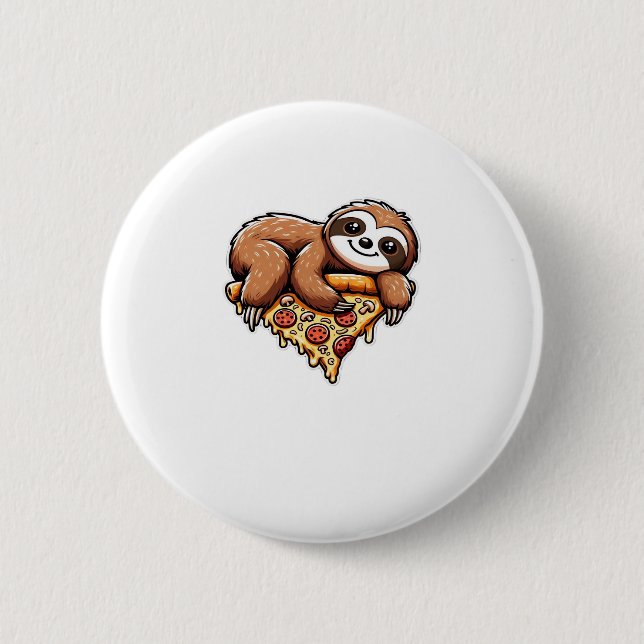 Funny Sloth eating Pizza, Kawaii Animal Lover Clas Button (Front)