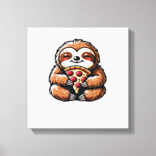 Funny Sloth eating Pizza, Kawaii Animal Lover Clas Canvas Print