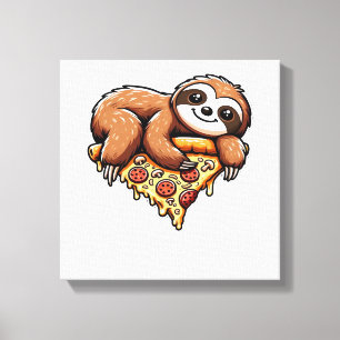 Funny Sloth eating Pizza, Kawaii Animal Lover Clas Canvas Print