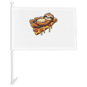 Funny Sloth eating Pizza, Kawaii Animal Lover Clas Car Flag