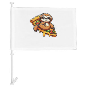 Funny Sloth eating Pizza, Kawaii Animal Lover Clas Car Flag