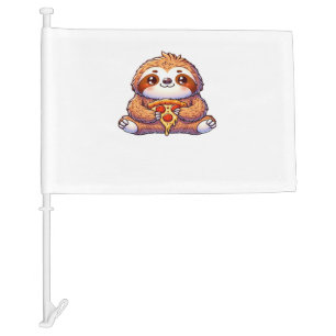 Funny Sloth eating Pizza, Kawaii Animal Lover Clas Car Flag