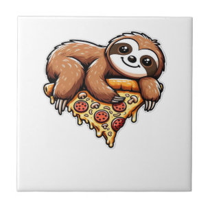 Funny Sloth eating Pizza, Kawaii Animal Lover Clas Ceramic Tile