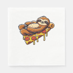 Funny Sloth eating Pizza, Kawaii Animal Lover Clas Napkins