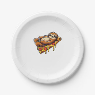 Funny Sloth eating Pizza, Kawaii Animal Lover Clas Paper Plates