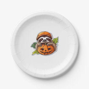 Funny Sloth eating Pizza, Kawaii Animal Lover Clas Paper Plates
