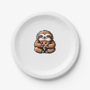 Funny Sloth eating Pizza, Kawaii Animal Lover Clas Paper Plates