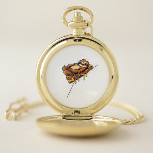 Funny Sloth eating Pizza, Kawaii Animal Lover Clas Pocket Watch