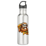 Funny Sloth eating Pizza, Kawaii Animal Lover Clas Stainless Steel Water Bottle