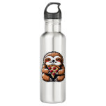 Funny Sloth eating Pizza, Kawaii Animal Lover Clas Stainless Steel Water Bottle