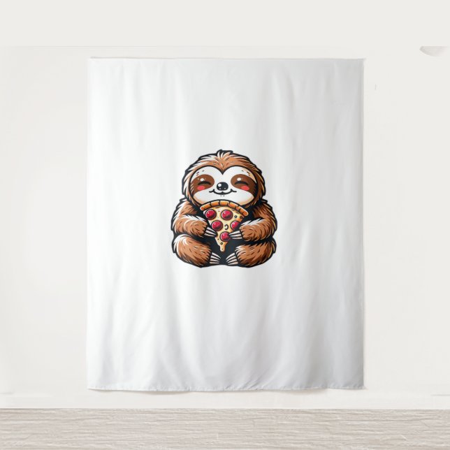 Funny Sloth eating Pizza, Kawaii Animal Lover Clas Tapestry (Front)
