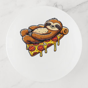 Funny Sloth eating Pizza, Kawaii Animal Lover Clas Trinket Tray