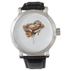 Funny Sloth eating Pizza, Kawaii Animal Lover Clas Watch