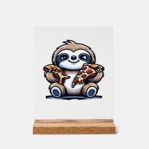 Funny Sloth eating Pizza, Kawaii Animal Lover Over Acrylic Sign