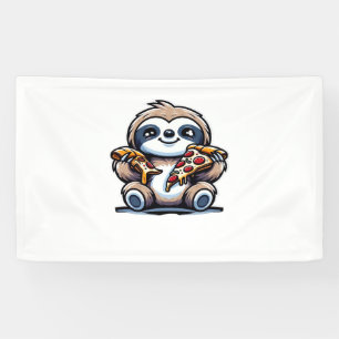 Funny Sloth eating Pizza, Kawaii Animal Lover Over Banner