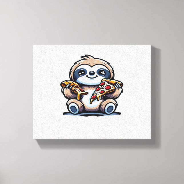 Funny Sloth eating Pizza, Kawaii Animal Lover Over Canvas Print (Front)