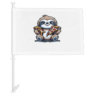 Funny Sloth eating Pizza, Kawaii Animal Lover Over Car Flag