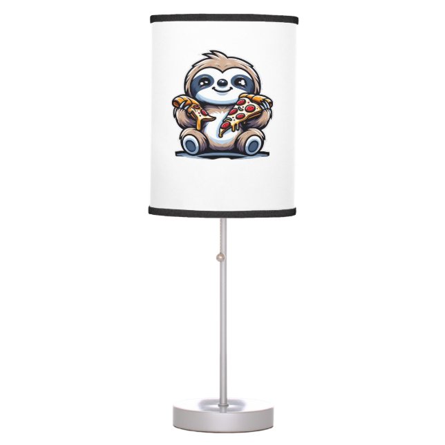 Funny Sloth eating Pizza, Kawaii Animal Lover Over Table Lamp (Front)
