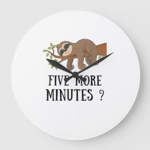 Funny Sloth Five More Minutes Sleep Bed Pajama Nig Large Clock
