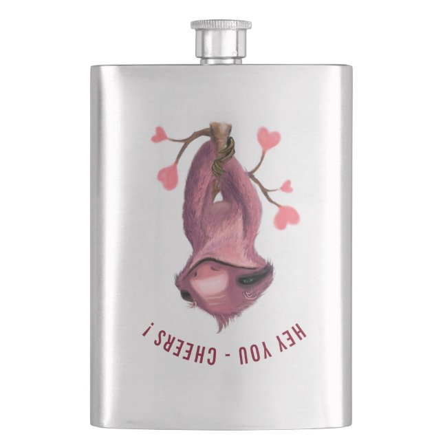 Funny Sloth Flask Cheers - Custom Text (Front)