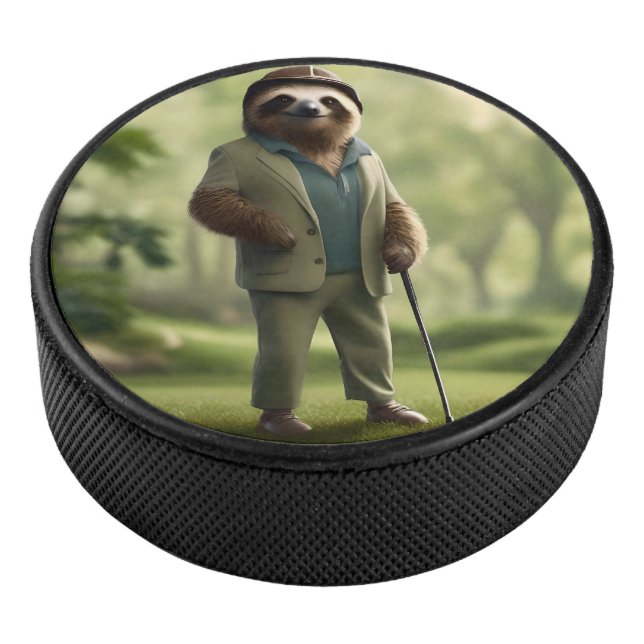 Funny Sloth Golf Player,  Hockey Puck (3/4)