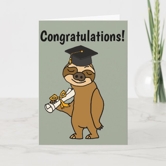 Funny Sloth Graduation Cartoon Card (Front)