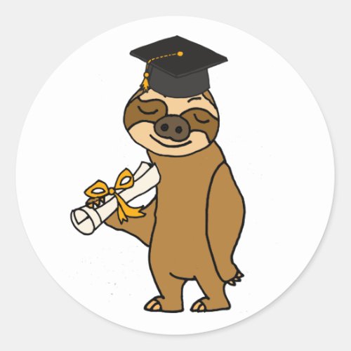 Funny Sloth Graduation Cartoon Classic Round Sticker