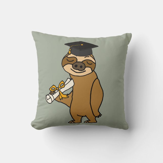 Funny Sloth Graduation Cartoon Throw Pillow (Front)