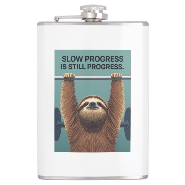 Funny Sloth Gym Motivation Poster - Slow Progress  Flask (Front)