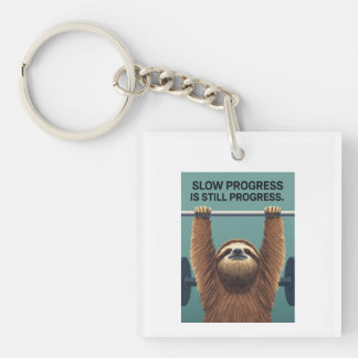 Funny Sloth Gym Motivation Poster - Slow Progress  Keychain