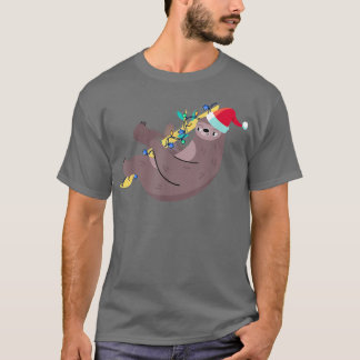 Funny Sloth Hawaiian Xmas Lights Santa Hat Christm T-Shirt
