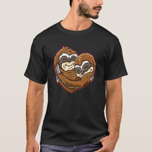 Funny Sloth Heart Shape Sloths Love Couple Valenti T-Shirt