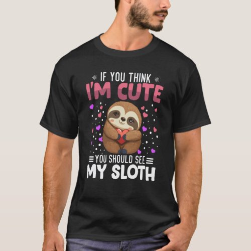 Funny Sloth Heart Valentine's Day Animal For Women T-Shirt