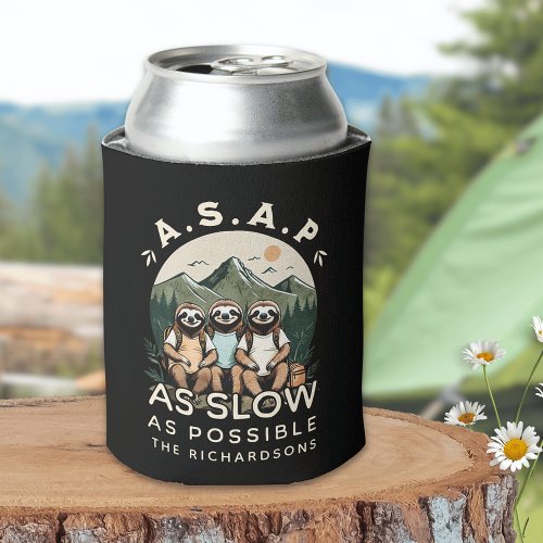 Funny Sloth Hiking Family Reunion Black Camping Can Cooler